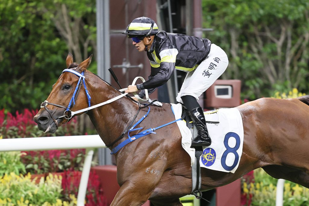 Keagan De Melo wins his first race at Happy Valley racecourse in Hong Kong on Wednesday, 13 September, 2023.