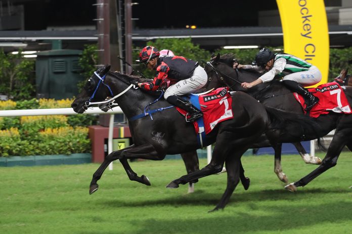 Dancing Code charges to victory at Happy Valley on 20 September.