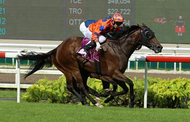 Relentless seen here sprinting past Lim's Kosciuszko (obscured) to win the Group 2 Stewards' Cup last year.