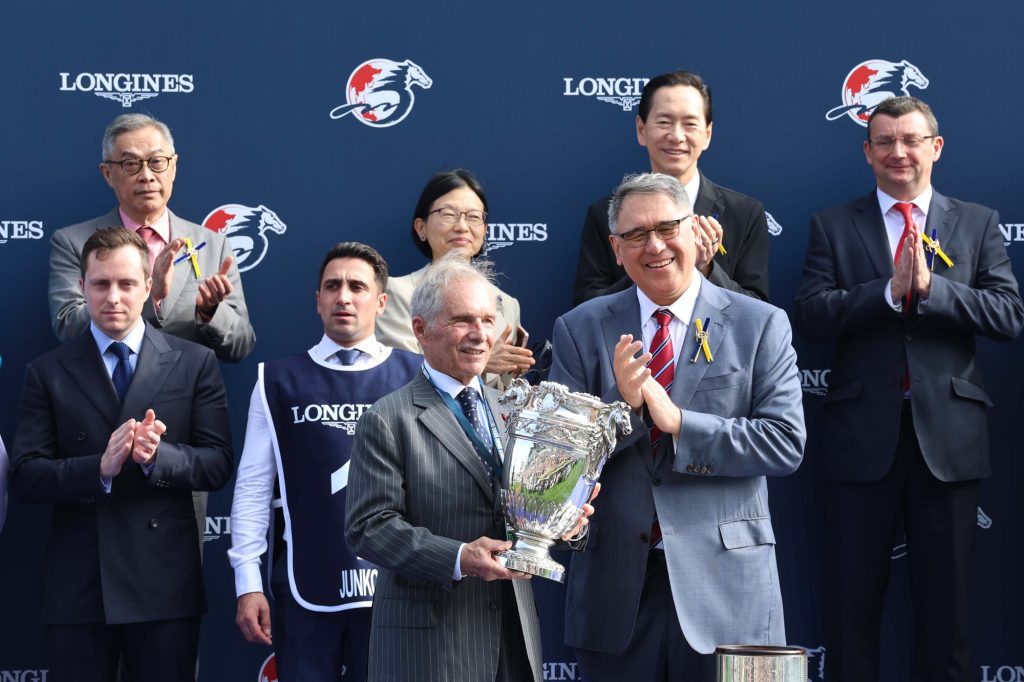 Andre Fabre celebrates his third LONGINES Hong Kong Vase.