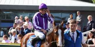 Diego Velazquez and Ryan Moore at Leopardstown (PA)