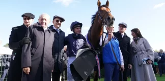 Aidan O’Brien (far left) with Ryan Moore and winning connections of City Of Troy (Tim Goode for The Jockey Club)