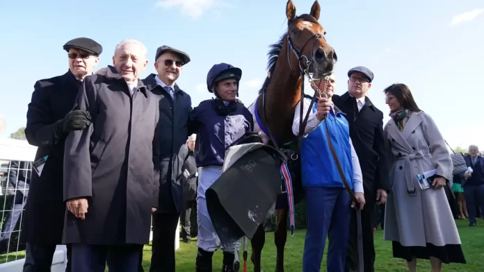 Aidan O’Brien (far left) with Ryan Moore and winning connections of City Of Troy (Tim Goode for The Jockey Club)