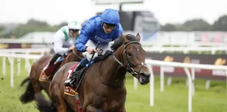 Ancient Wisdom ridden by jockey William Buick on their way to winning the Kameko Futurity Trophy Stakes at Doncaster Racecourse. Picture date: Saturday October 28, 2023.