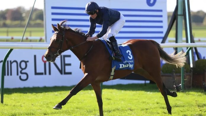 City Of Troy winning the Dewhurst (Nigel French/PA)