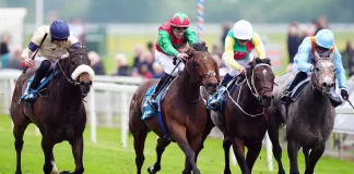 Mill Stream (white hat) won in a close finish at York (Mie Egerton/PA)