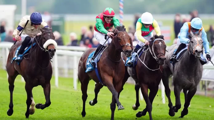 Mill Stream (white hat) won in a close finish at York (Mie Egerton/PA)