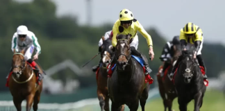 Inisherin (centre) winning the Sandy Lane Stakes at Haydock (Nigel French/PA)