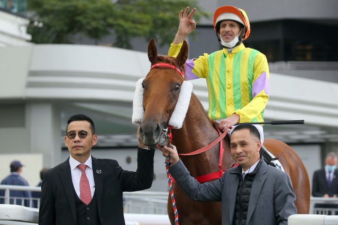 Frankie Lor (left) with Sword Point following victory.