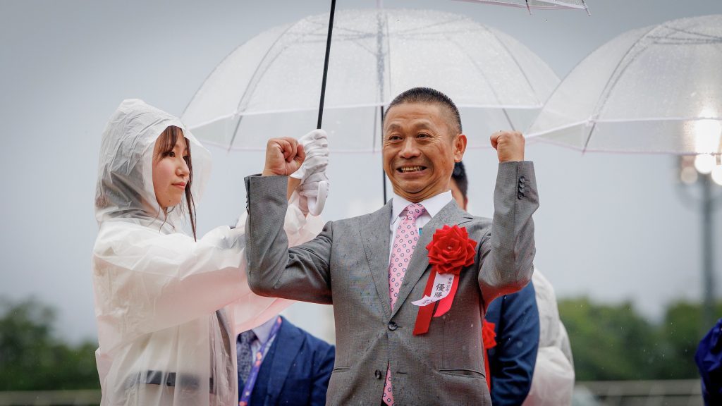 Danny Shum celebrates Yasuda Kinen success.